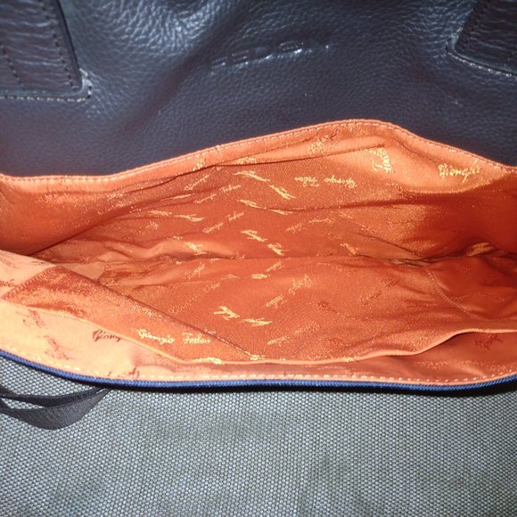 ❤️GIORGIO FEDON Navy and Brown Canvas Leather Laptop Briefcase +Shoulder Strap - Picture 5 of 8